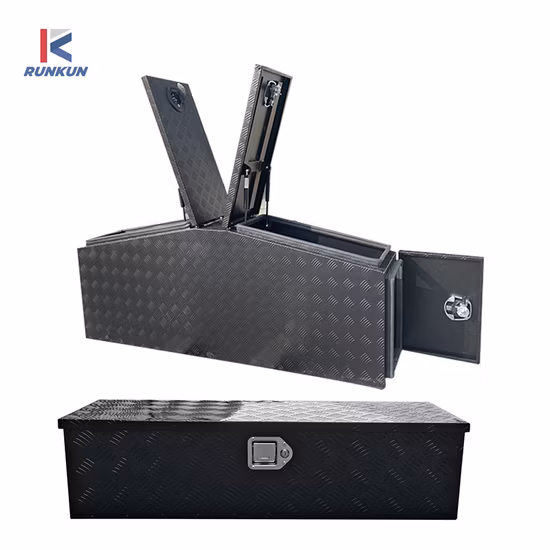 Cassette degli attrezzi per camion di stoccaggio in alluminio con cassetti nere